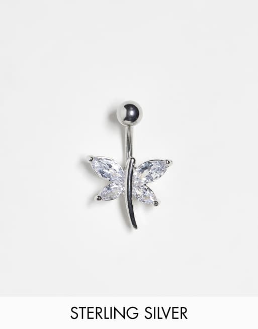 Kingsley Ryan gemset butter fly belly bar in silver  