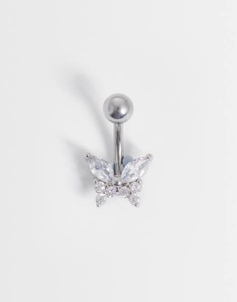 Kingsley Ryan gemset butter-fly navel bar in silver - view 1