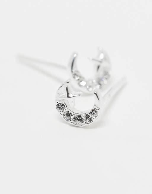 Kingsley Ryan gemset crescent moon stud earrings in sterling silver, 2 of 3