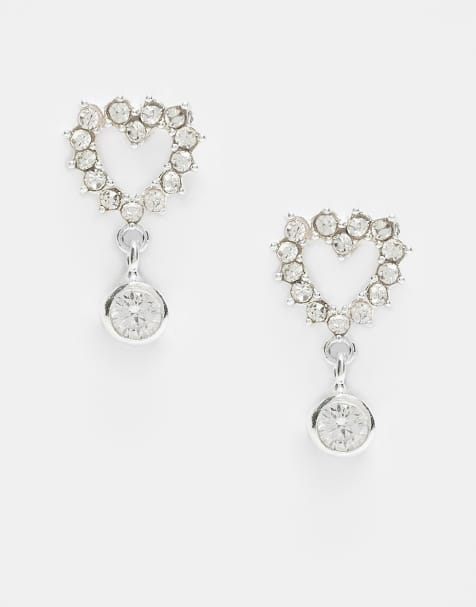 Kingsley Ryan gemset cut out heart stud earrings with gem charm in sterling silver - view 1