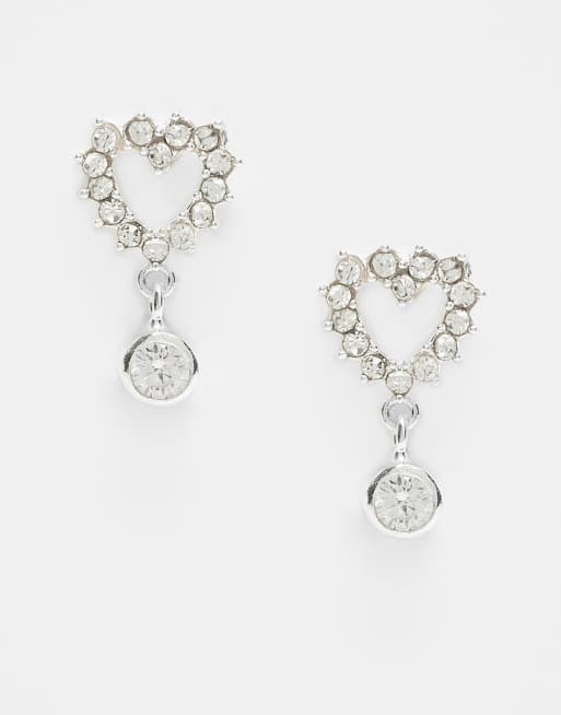 Kingsley Ryan gemset cut out heart stud earrings with gem charm in sterling silver