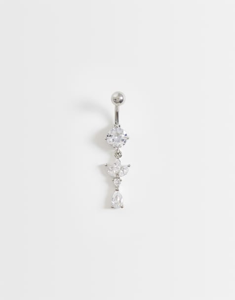 Kingsley Ryan gemset dangley petal belly bar in silver - view 1