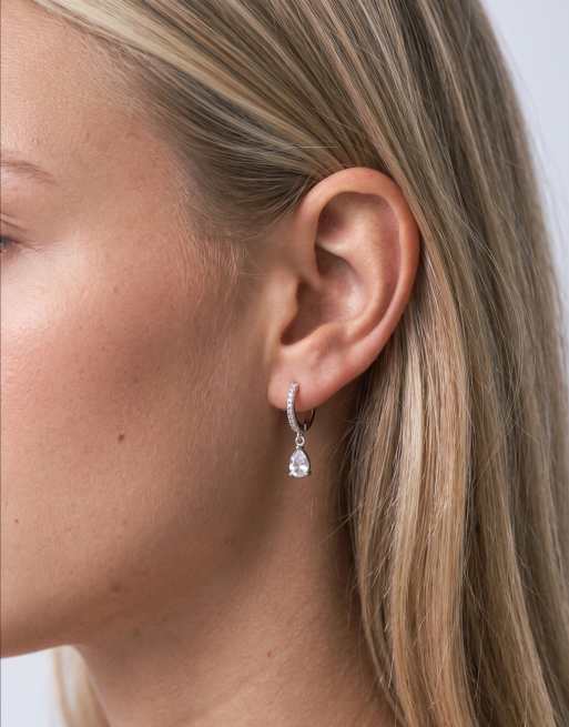 Kingsley Ryan gemset dangley teardrop hoops in silver plated, 2 of 4