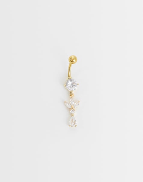 Kingsley Ryan gemset dangly petal belly bar in silver - view 1
