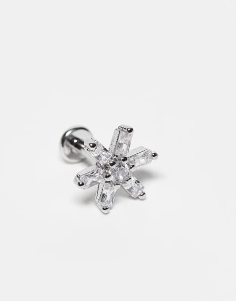 Kingsley Ryan gemset flower labret piercing earring in silver steel - view 1