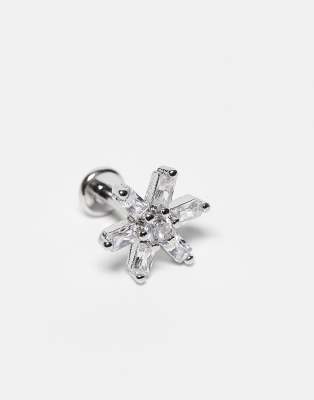 gemset flower labret piercing earrings in silver steel