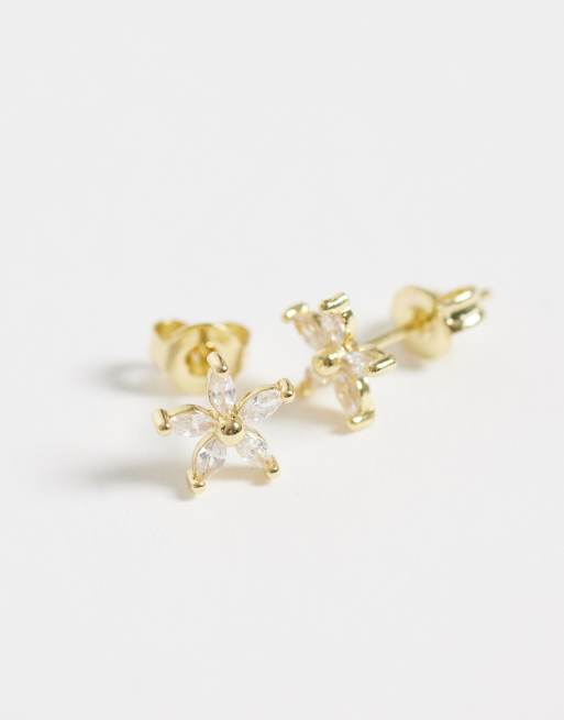 Kingsley Ryan gemset flower studs in 14kt gold plated brass, 2 of 4