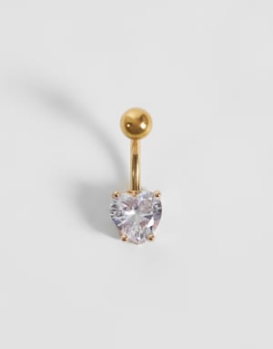 Kingsley Ryan gemset heart belly bar in 14ct gold plated steel