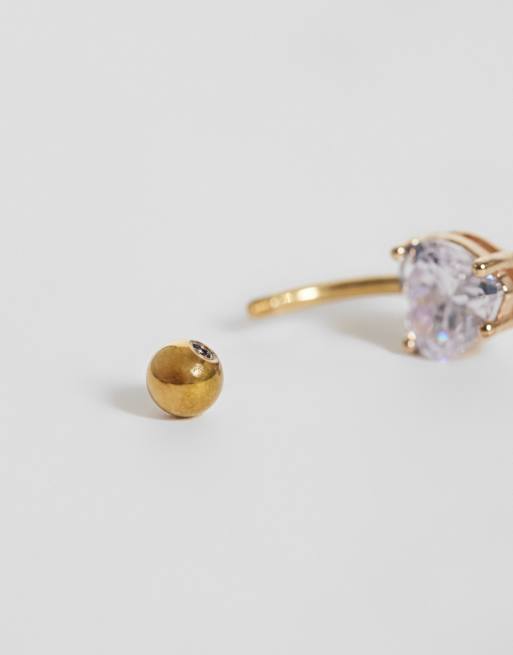 Kingsley Ryan gemset heart belly bar in 14ct gold plated steel , 3 of 3