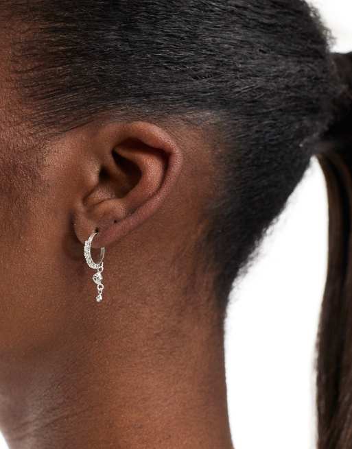 Kingsley Ryan gemset hoop earrings with crystal charm in sterling silver, 3 of 3