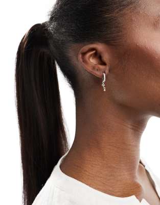 gemset hoop earrings with crystal charms in stainless steel-Silver