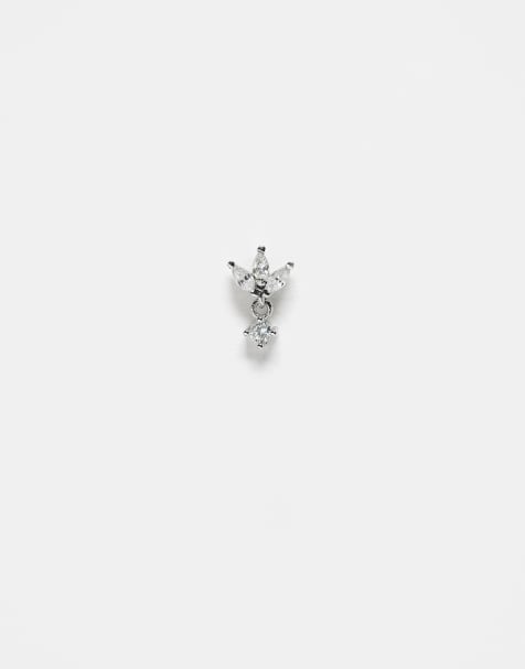 Kingsley Ryan gemset lotus flower labret piercing earring with dangle cubic zirconia in steel - view 1