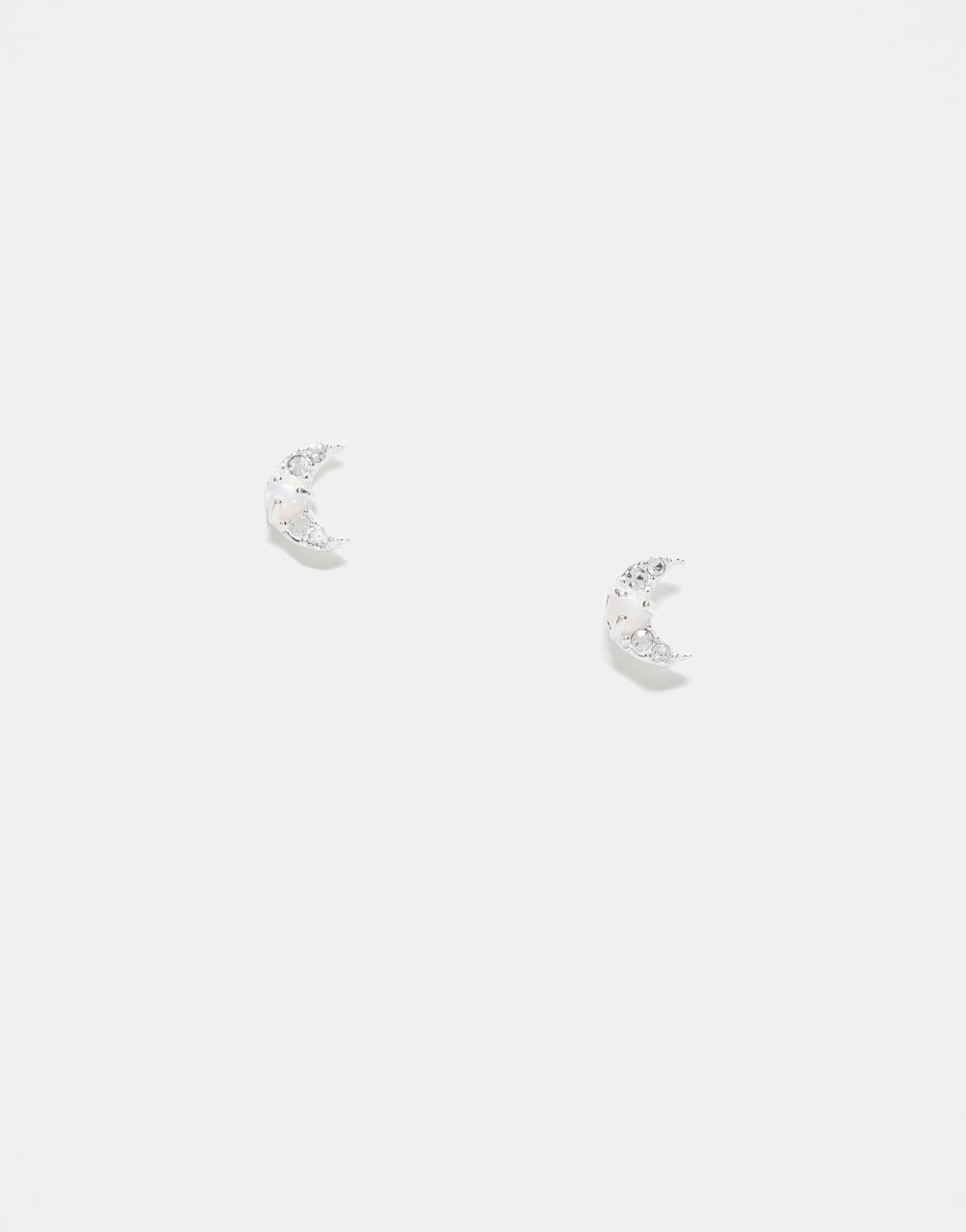 Kingsley Ryan gemset moon with opal stone stud earrings in sterling silver