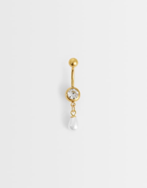 Kingsley Ryan gemset pearl drop naval bar in gold plated sterling silver - view 1