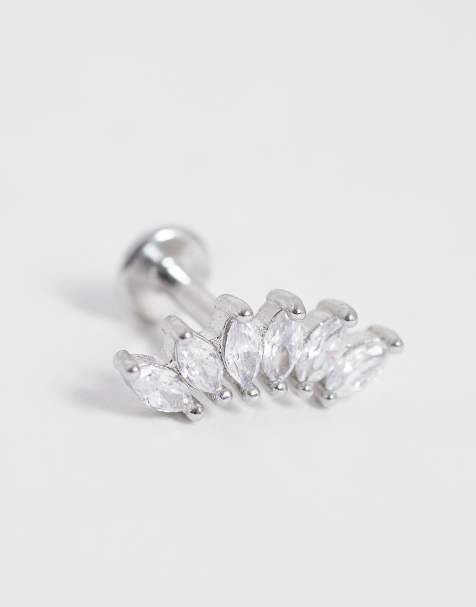 Kingsley Ryan gemset petal cluster labret piercing in silver - view 1