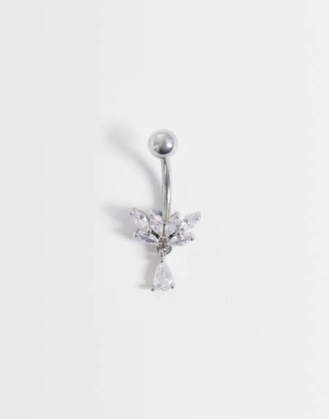 Kingsley Ryan gemset petal cluster navel bar in silver tone - view 1