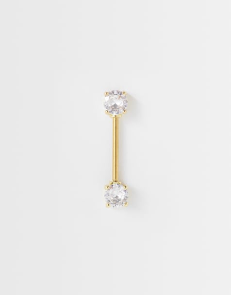 Kingsley Ryan gemset round nipple bar in gold - view 1
