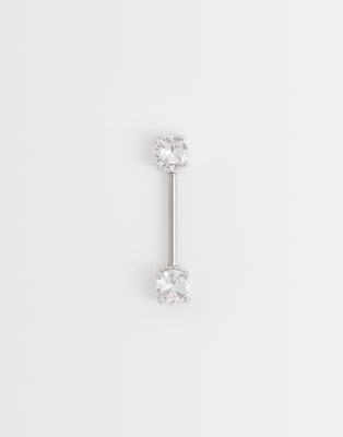 Kingsley Ryan gemset round nipple bar in silver tone silver