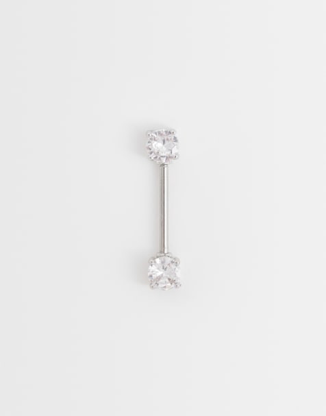 Kingsley Ryan gemset round nipple bar in silver tone - view 1