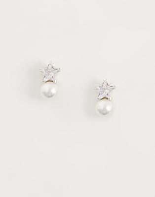 Kingsley Ryan Gemset Star And Faux Pearl Stud Earrings In Silver