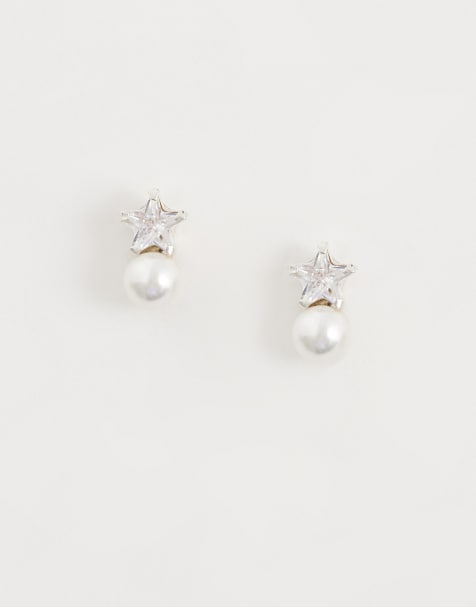Kingsley Ryan gemset star and faux pearl stud earrings in sterling silver - view 1