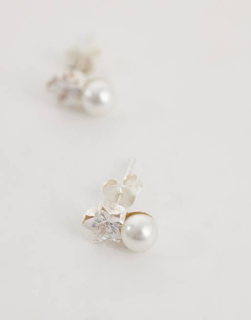Kingsley Ryan gemset star and faux pearl stud in sterling silver, 4 of 4