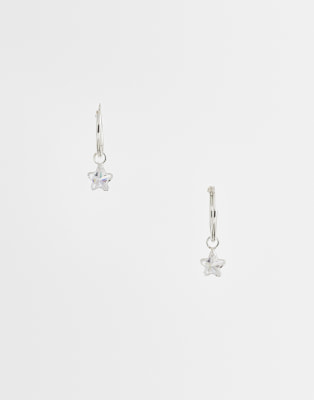 Kingsley Ryan Gemset Star Charm Hoops In Silver