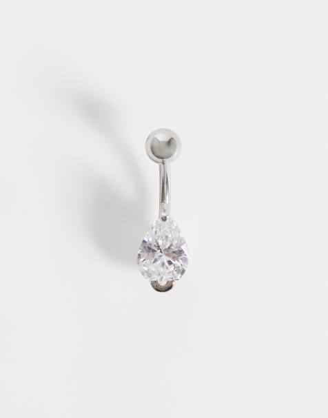 Kingsley Ryan gemset teardrop belly bar in steel - view 1