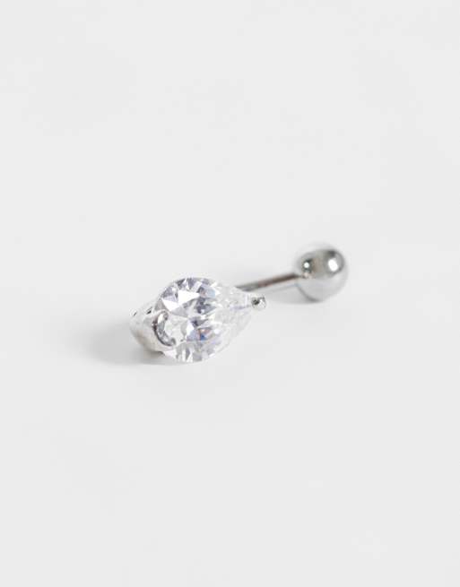 Kingsley Ryan gemset teardrop belly bar in steel, 2 of 3