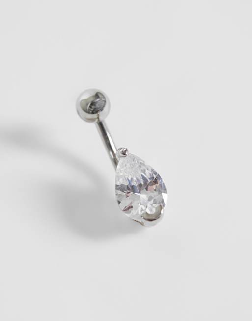 Kingsley Ryan gemset teardrop belly bar in steel, 3 of 3