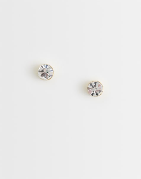 Kingsley Ryan gold plated 4mm clear gem round stud earrings - view 1