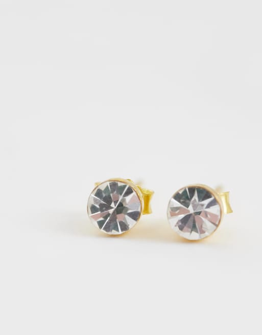 Kingsley Ryan gold plated 4mm clear gem round stud, 2 of 3