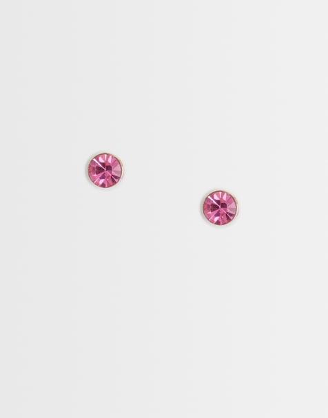 Kingsley Ryan gold plated 4mm pink gem round stud earrings - view 1