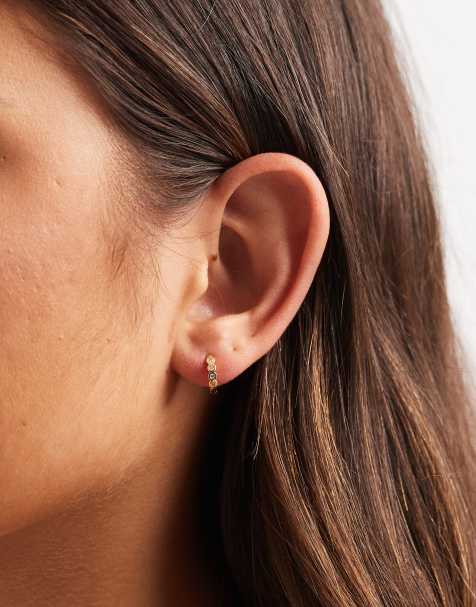 Kingsley Ryan gold plated 8mm gem set round hoops - view 1