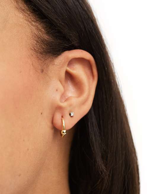 Kingsley Ryan gold plated ball hoop earrings in gold, 3 of 4