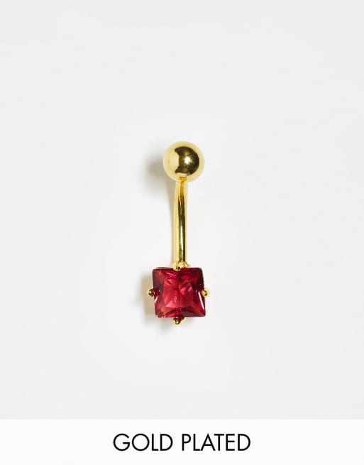 Kingsley Ryan gold plated belly bar with pink stone 