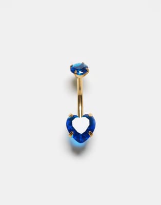Kingsley Ryan Kingsley Ryan gold plated blue gem set heart belly bar-Silver