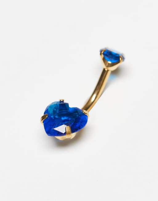 Kingsley Ryan gold plated blue gem set heart belly bar, 2 of 3