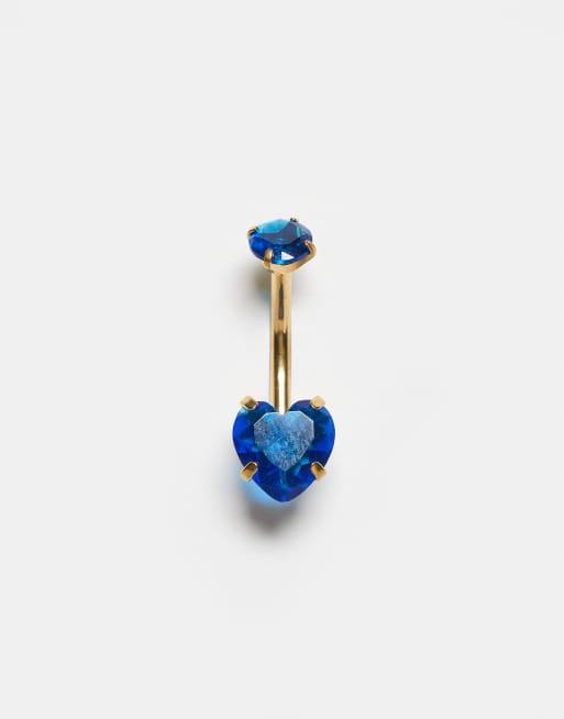 Kingsley Ryan gold plated blue gem set heart belly bar, 3 of 3