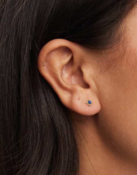 Kingsley Ryan gold-plated blue gem starburst stud earrings - view 1