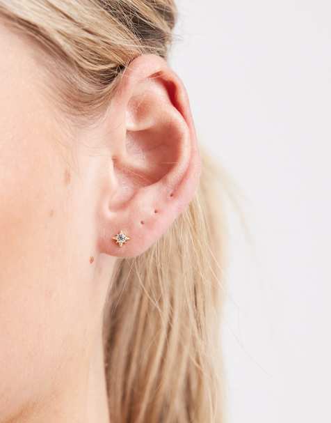 Kingsley Ryan gold plated clear gem starburst stud earrings - view 1