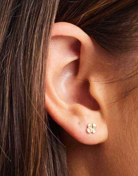 Kingsley Ryan gold plated clover stud earrings - view 1