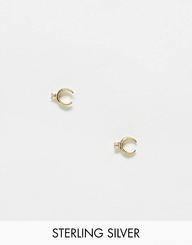 Kingsley Ryan - gold plated crescent stud earrings with crystal in gold