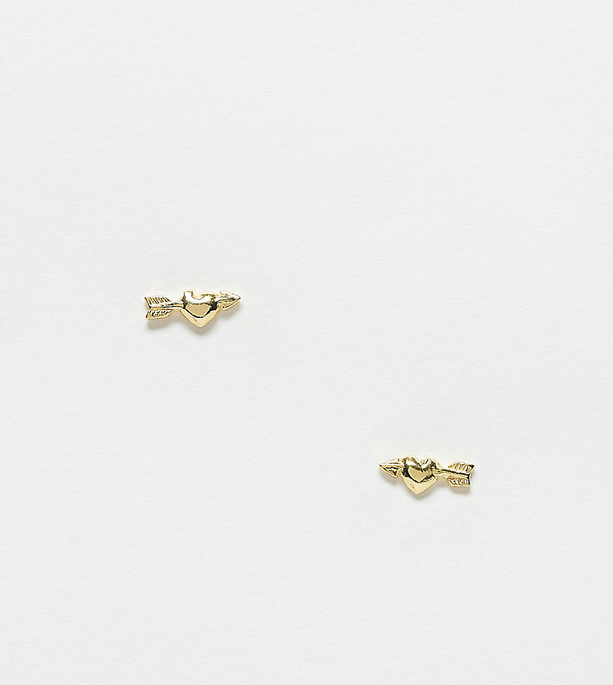 Kingsley Ryan gold plated cross heart stud earrings in gold