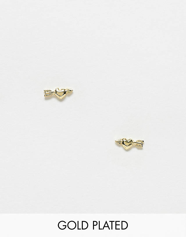 Kingsley Ryan - gold plated cross heart stud earrings in gold