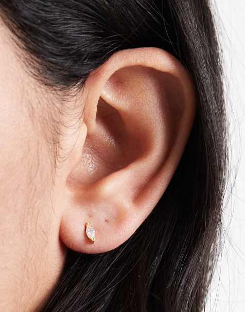 Kingsley Ryan gold plated cz petal stud earrings - view 1