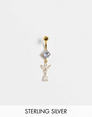 Kingsley Ryan Gold Plated dangly petal belly bar in gold - ASOS Price Checker