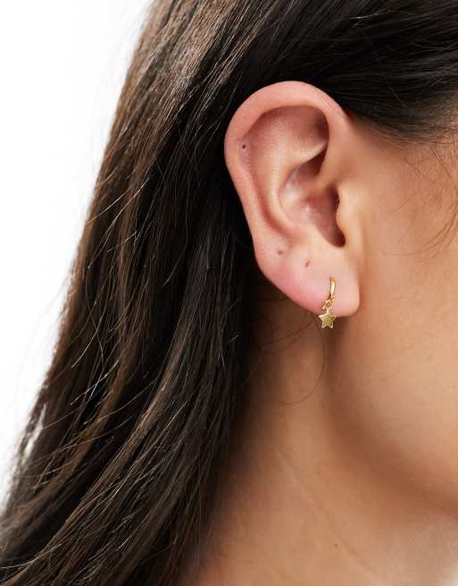 Kingsley Ryan gold plated dangly star stud earrings in gold, 4 of 4