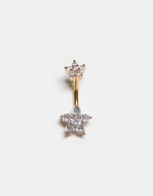 Kingsley Ryan Kingsley Ryan gold plated double gem set cluster belly bar-Silver