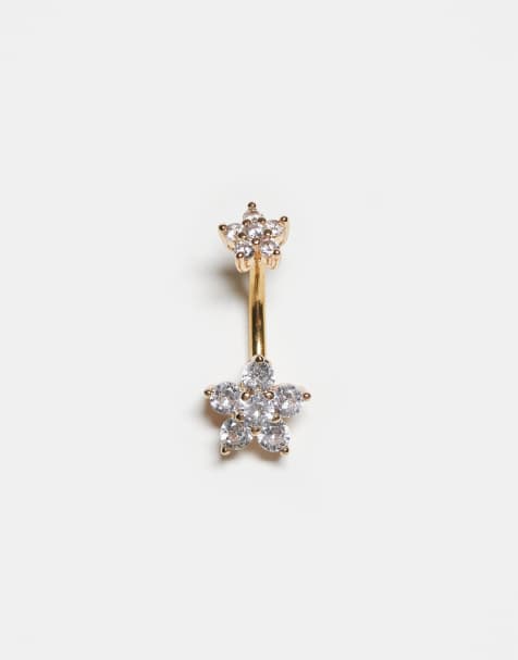 Kingsley Ryan gold plated double gem-set cluster belly bar - view 1